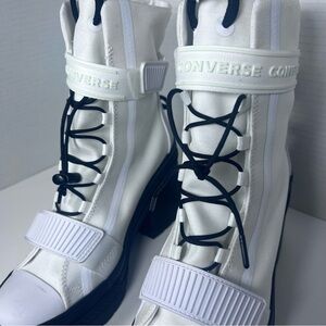 Converse Platform Combat Boots Size7.5 White Canvas Grunge Hiker Lace Up Booties